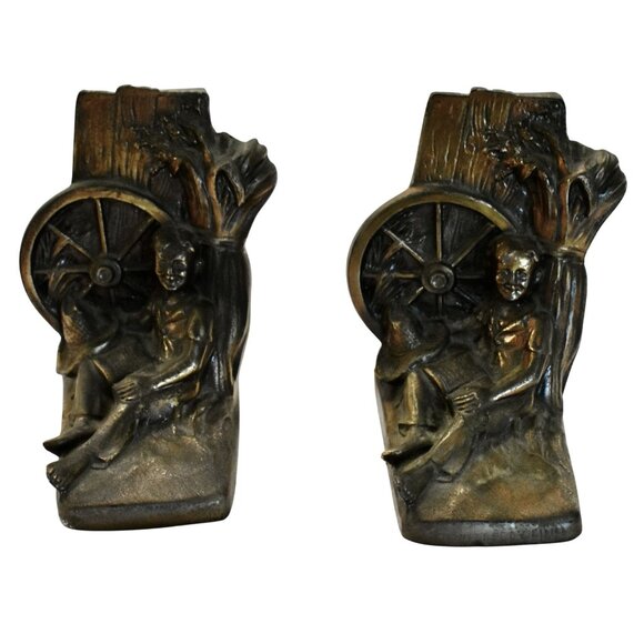 Mid Century Cast Metal Huckleberry Finn Bookends PMC 87 - Philadelphia Metal Co. - Picture 1 of 10